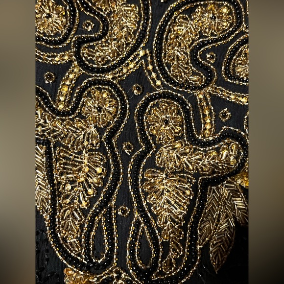 Vintage Scala Gold & Black Beaded Short Sleeve Top Blouse Shoulder Pads Keyhole - Picture 9 of 16
